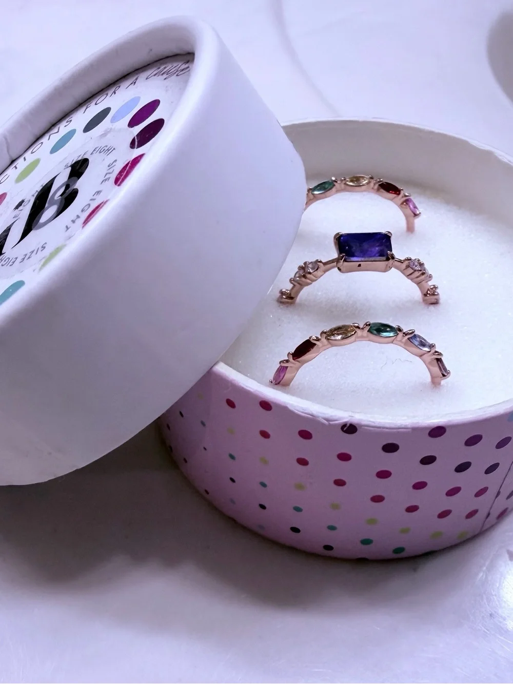 Rose Gold Multicolor Gemstone Ring Set with Deep Blue Center Stone